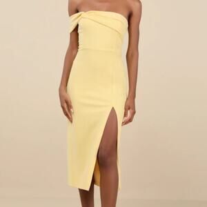 Lulus NWOT Twist and Make Up Light Yellow One-Shoulder Bodycon Midi Dress Small